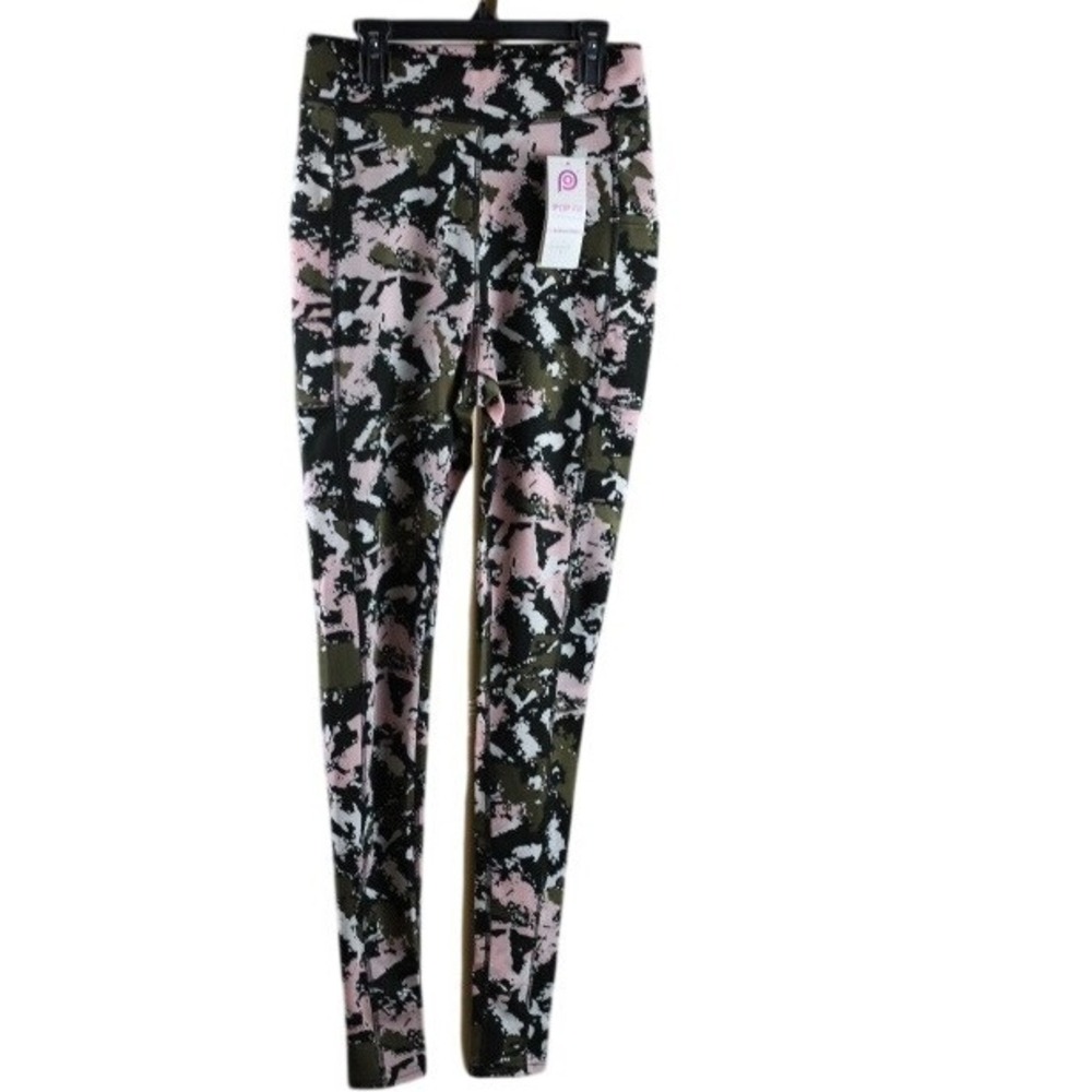 Pop Fit Pink Olive Green Camo High Waist Leggings with Pockets Size M NEW